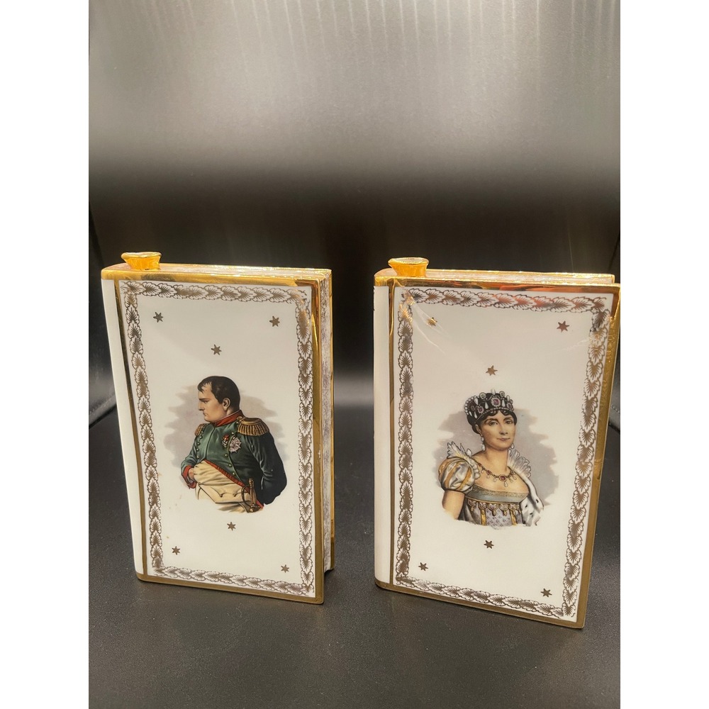 Vintage Limoges France Napoleon and Josephine Porcelain Book Cognac Decanters